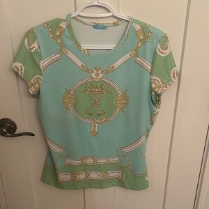 Chic Versace-Inspired J. McLaughlin Women's Mint Green & Blue Top, size M